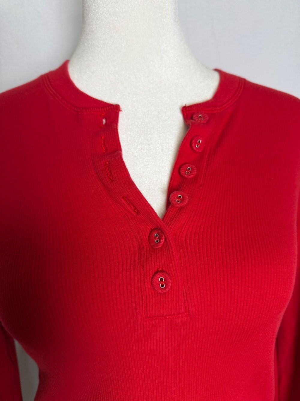 Skims Long Sleeve Crop Stretch Cotton Rib Henley Size L Button Front Cotton EUC - Picture 3 of 12